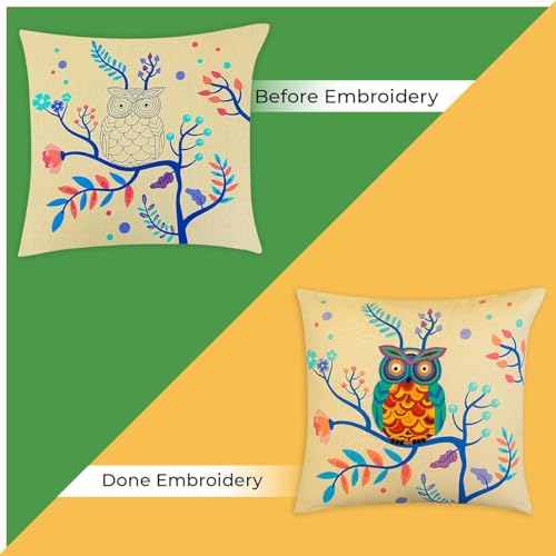 picknMAKE Cover/Pillow Cushion Craft DIY Bliss Owl Majestic with Beginners for Set Kit Embroidery Hand Cover Cushion DIY 2 of Set |16 "X16|Patterns Embroidery Printed Digitally|Included Materials All - Image 4