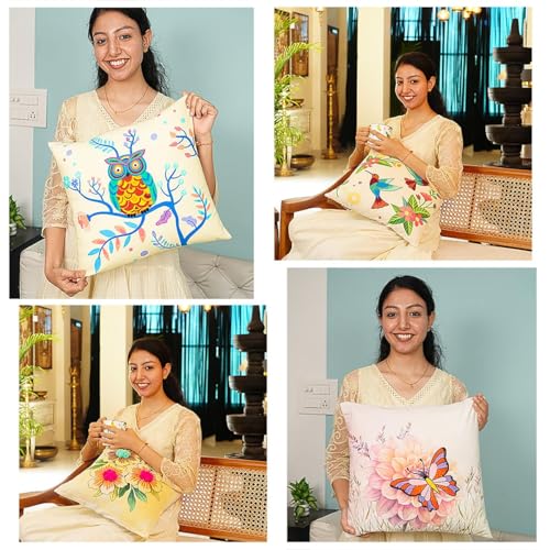 picknMAKE Cover/Pillow Cushion Craft DIY Bliss Owl Majestic with Beginners for Set Kit Embroidery Hand Cover Cushion DIY 2 of Set |16 "X16|Patterns Embroidery Printed Digitally|Included Materials All - Image 5