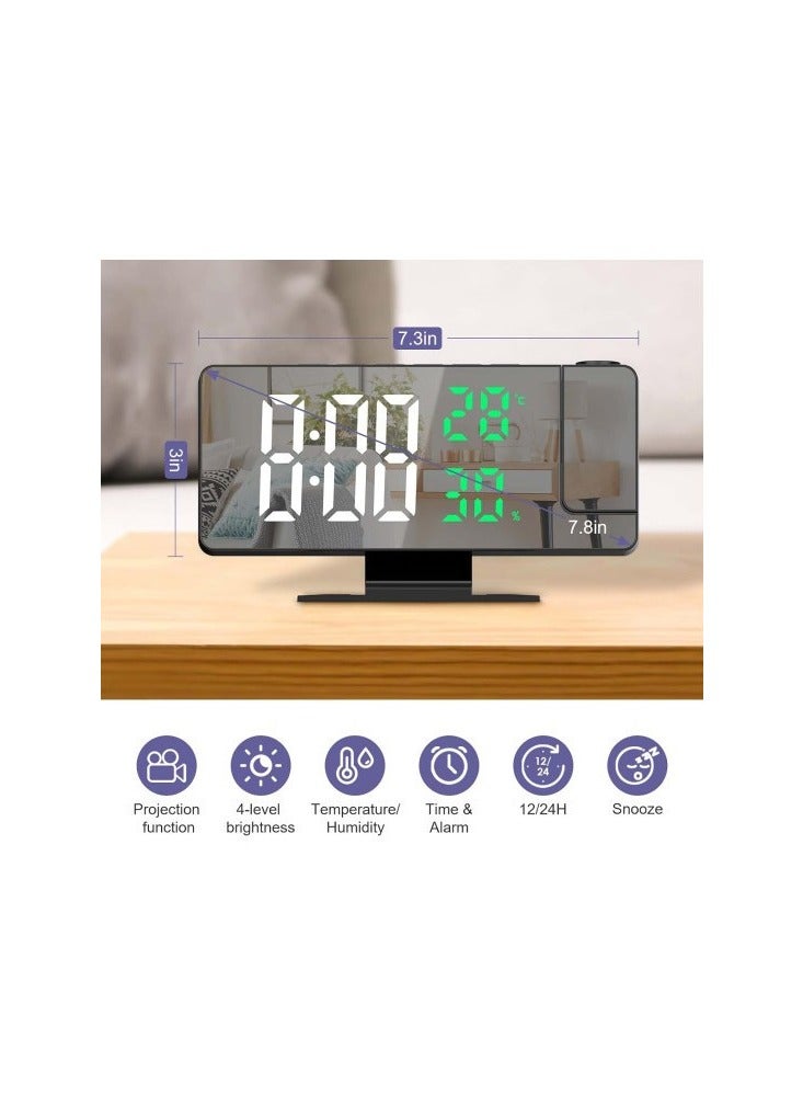 DANIM LED MIRROR CLOCK DS 3718LW Projection LED Mirror Clock For Bedroom Port Digital Clock With 180° Projector On Ceiling 12/24h Snooze Dual Alarm Clock For Heavy Sleeper Kids Elderly - Image 2
