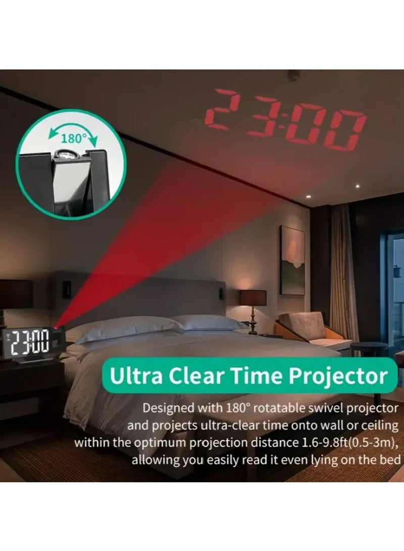 DANIM LED MIRROR CLOCK DS 3718LW Projection LED Mirror Clock For Bedroom Port Digital Clock With 180° Projector On Ceiling 12/24h Snooze Dual Alarm Clock For Heavy Sleeper Kids Elderly - Image 4