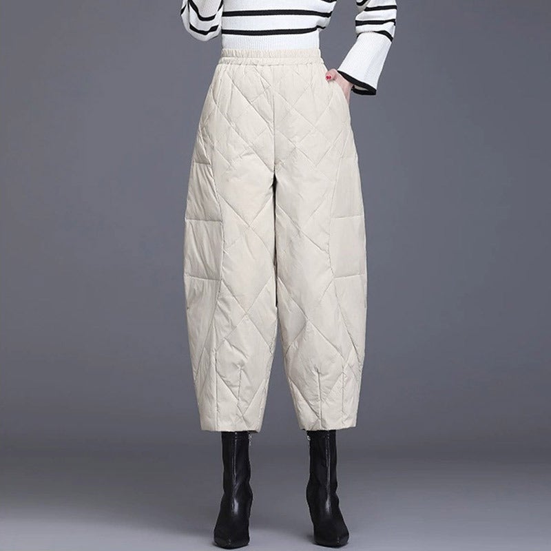 2024 High Waist Slim Autumn Winter Warm Padded Trousers White (light cotton pants 815#) 