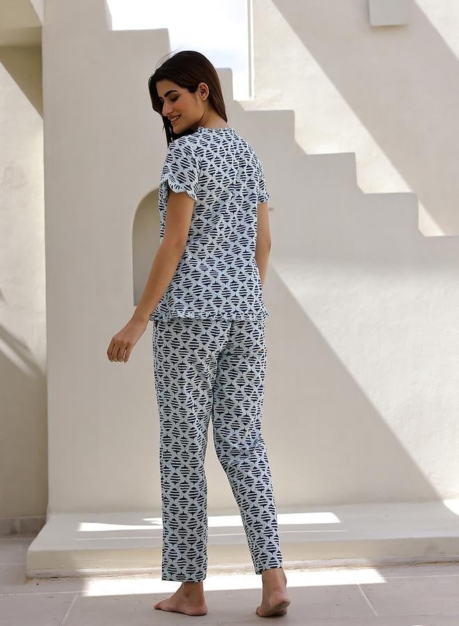 sanskrutihomes sanskrutihomes Ethnic Motif Printed Cotton Top and Pyjama Set  - Image 2