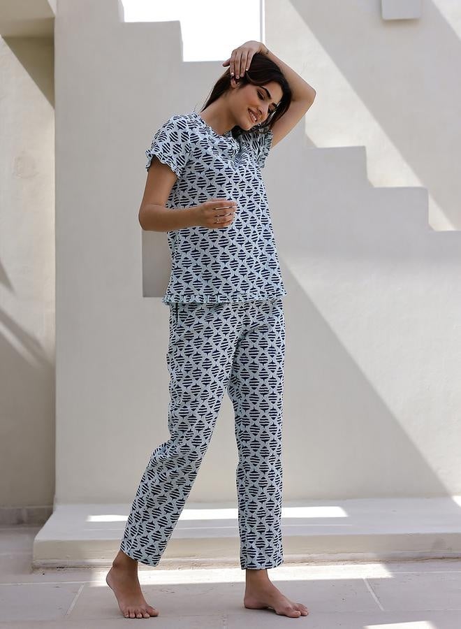 sanskrutihomes sanskrutihomes Ethnic Motif Printed Cotton Top and Pyjama Set  - Image 4