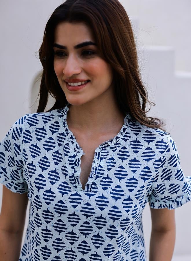 sanskrutihomes sanskrutihomes Ethnic Motif Printed Cotton Top and Pyjama Set  - Image 5