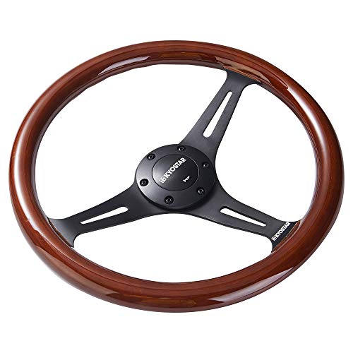 Kyostar Universal 350mm 14" Grant Classic Nostalgia Style Wood Grain Steering Wheel Black Spoek with Horn Button - Image 3