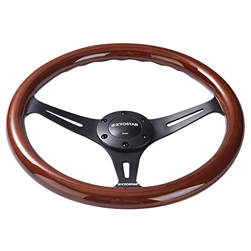 Kyostar Universal 350mm 14" Grant Classic Nostalgia Style Wood Grain Steering Wheel Black Spoek with Horn Button - Image 4