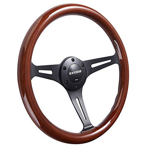 Kyostar Universal 350mm 14" Grant Classic Nostalgia Style Wood Grain Steering Wheel Black Spoek with Horn Button - Image 1