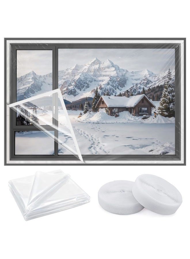 Vteyeya Heavy Duty Window Insulation Kit for Winter - 75 in x 79 in Clear Plastic 180㎛ Thick Shrink Film on Windows and Patio Doors, Reusable Storm Window Kit​ for Sliding Doors & Large Windows​ - Image 1