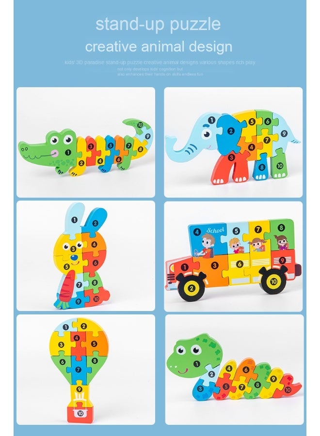 Fun Wooden 3D Puzzles and Building Blocks for Early Childhood Education - Animals, Cars, and More Shapes - Image 3