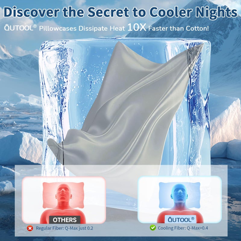 QUTOOL Luxury Cooling Pillowcases Queen Size 2 Pack, Q-Max>0.4 Cool Touch for Hot Sleepers&Night Sweats Beauty Sleep Anti-Frizz, Softer Than Silk Pillowcover Oeko-TEX Certified Grey - Image 2