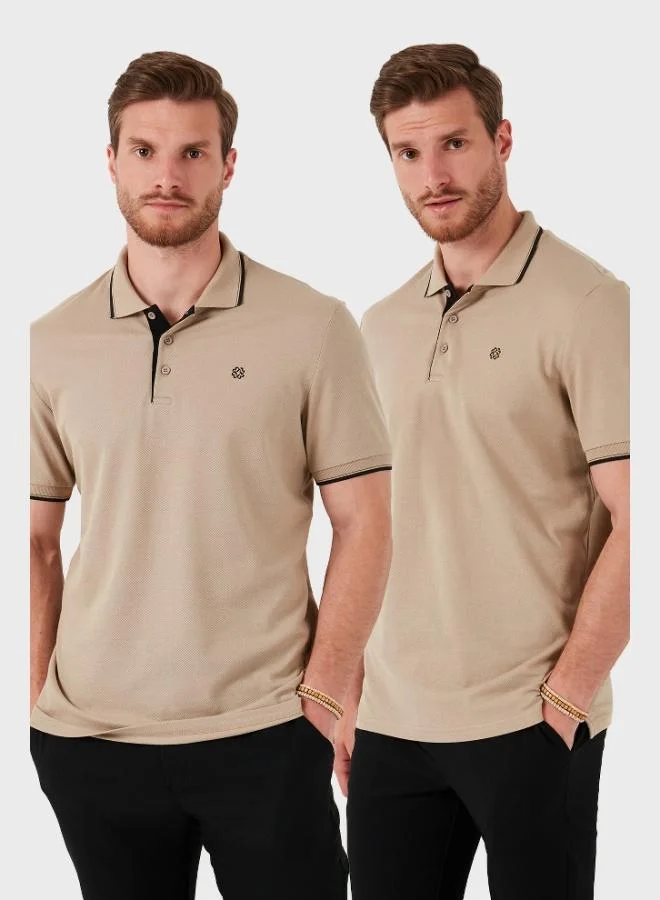 بوراتي قميص بولو رجالي قطن بوراتي بقصة ضيقة بياقة زرين عبوة من قطعتين