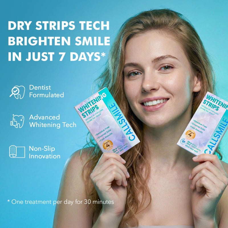 CALLSMILE Whitening Strips for Sensitive Teeth: 16 Treatments Gentle Whitening | Enamel-Safe | Deep Stains Removal | Non-Slip Dry Strips Daily Oral Care, Mint Sea Salt - Image 5