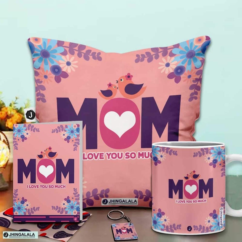Jhingalala Jhingalala Mom I Love You So Much Printed Cushion Mug Key Chain Greeting Card Combo Gift Pack Gift for Mother Gift for Mom Birthday Gift for Mom Gift for Mom Birthday Gift for Mothers Day