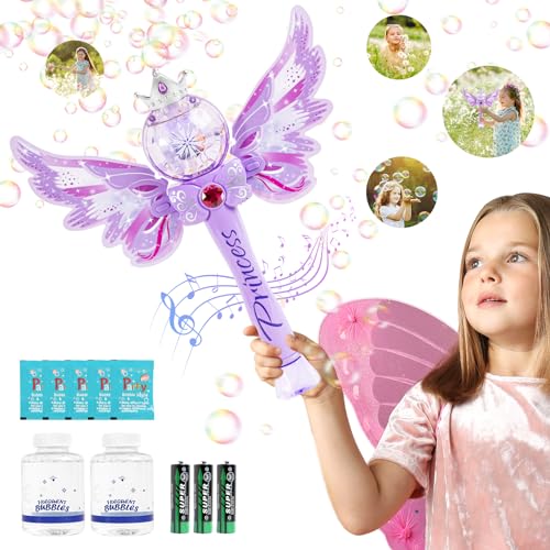 Hugeway Princess Bubble Wands for KidsLight Up Musical Bubble MachineBubble BlowerBubble MakerGift for 3 4 5 6 7 8 Year Old GirlsOutdoor Birthday Party Bubble Toy for ToddlersLight Purple - Image 1