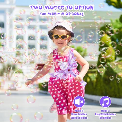 Hugeway Princess Bubble Wands for KidsLight Up Musical Bubble MachineBubble BlowerBubble MakerGift for 3 4 5 6 7 8 Year Old GirlsOutdoor Birthday Party Bubble Toy for ToddlersLight Purple - Image 5