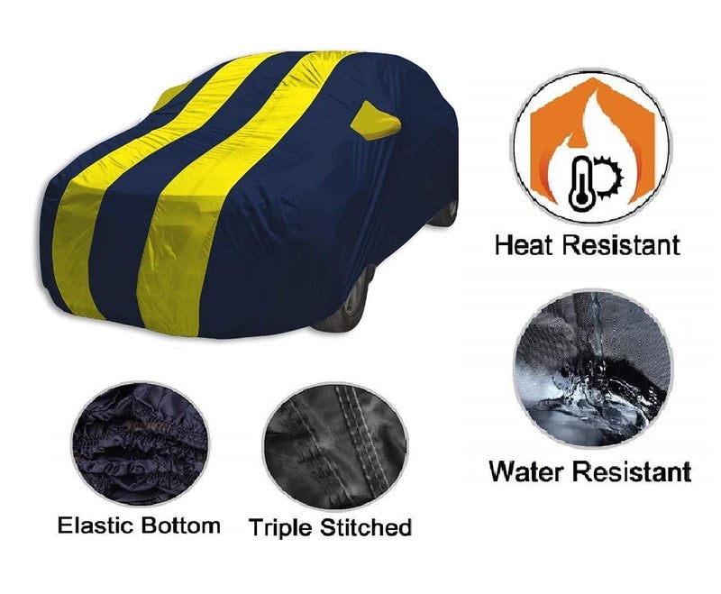 Auto Hub Car Cover Compatible with Tata Punch with Mirror Pocket, Weather Proof, Triple Stitched, Punch Car Cover- Navy-Yellow - Image 3