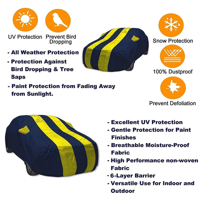 Auto Hub Car Cover Compatible with Tata Punch with Mirror Pocket, Weather Proof, Triple Stitched, Punch Car Cover- Navy-Yellow - Image 2