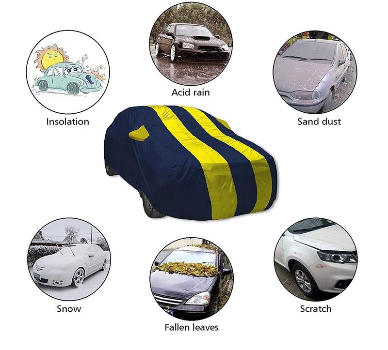 Auto Hub Car Cover Compatible with Tata Punch with Mirror Pocket, Weather Proof, Triple Stitched, Punch Car Cover- Navy-Yellow - Image 4