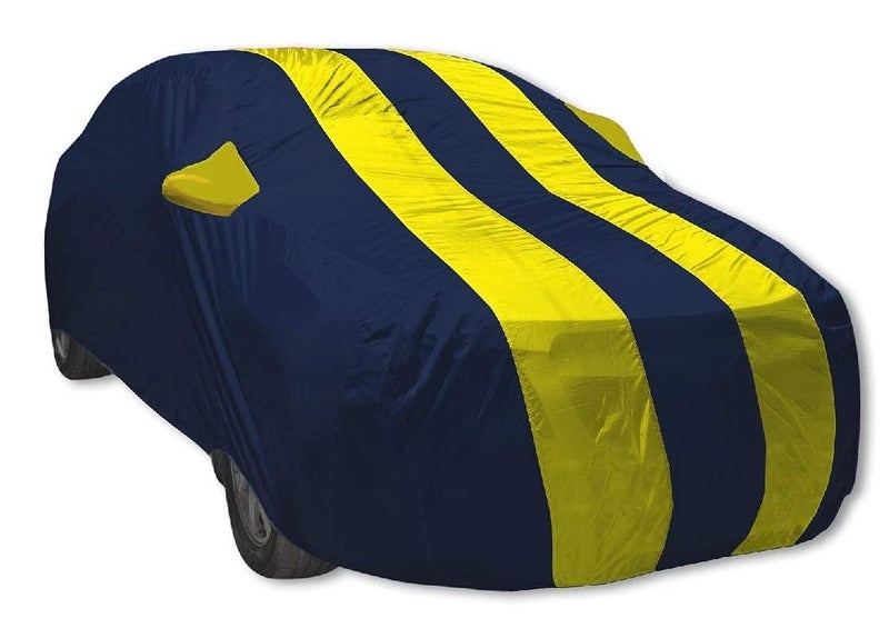 Auto Hub Car Cover Compatible with Tata Punch with Mirror Pocket, Weather Proof, Triple Stitched, Punch Car Cover- Navy-Yellow - Image 1