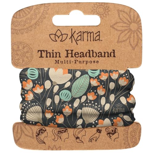 Karma Midnight Floral Headband for Women - Thin - Fabric Headband and Stretchy Hair Scarf - Dark Grey - Image 1