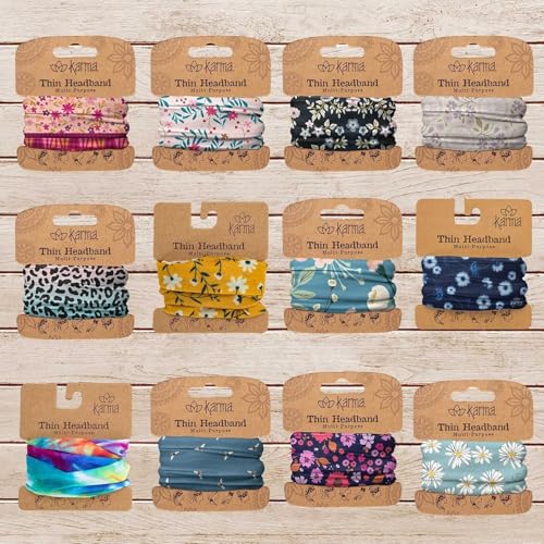 Karma Midnight Floral Headband for Women - Thin - Fabric Headband and Stretchy Hair Scarf - Dark Grey - Image 5