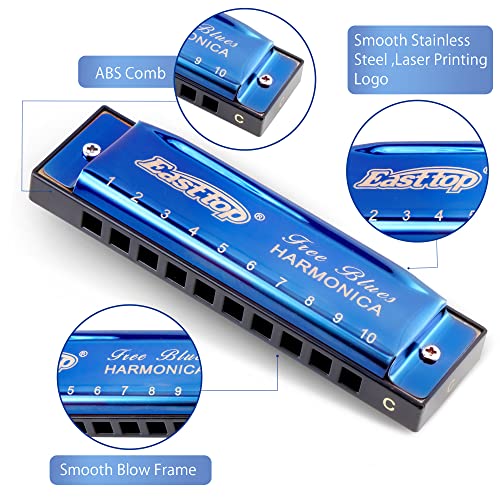 East top Harmonica, Blues Diatonic Armonica Mouth Organ Key of C, 10 Holes 20 Tones Harmonica For Adults, Kids, Beginners, Professionals and Students（Silver grey） - Image 3
