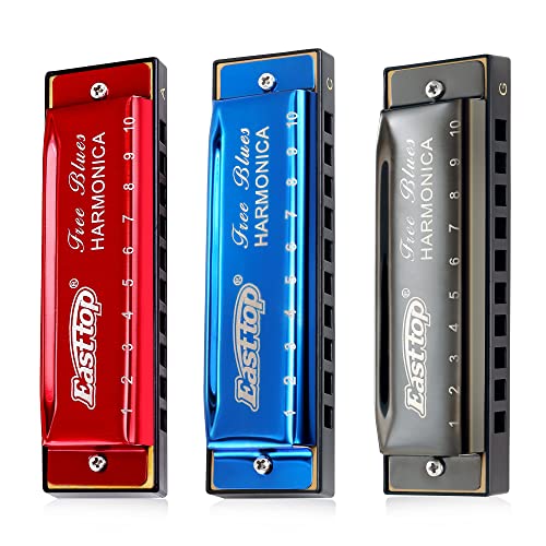 East top Harmonica, Blues Diatonic Armonica Mouth Organ Key of C, 10 Holes 20 Tones Harmonica For Adults, Kids, Beginners, Professionals and Students（Silver grey） - Image 1