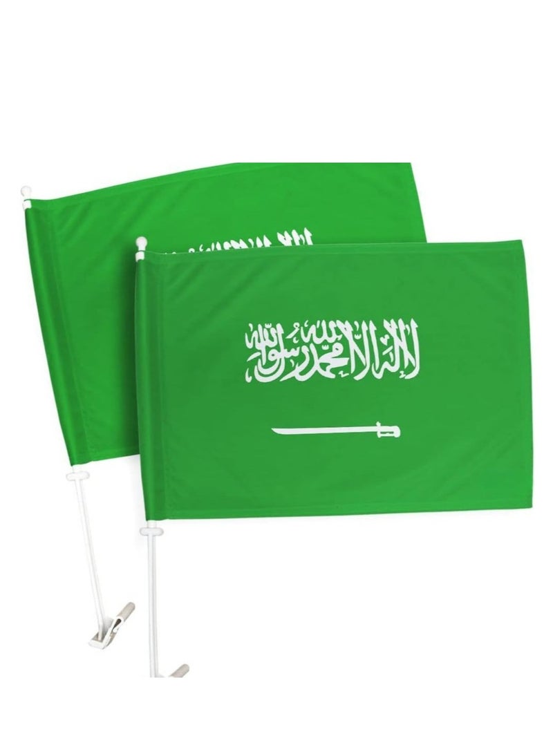 Saudi Arabia Car Flag Set (2 Reinforced Flags + Sturdy Holders) – Perfect for National Day, Sports Events & Festive Parades - Image 1