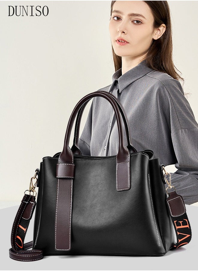 DUNISO Women's Vintage Tote Bag Handbags with Large Capacity Faux Leather Shoulder Bag Ladies Fashion Designer Satchel Crossbody Bag with Detachable Strap for Ladies  - Image 1