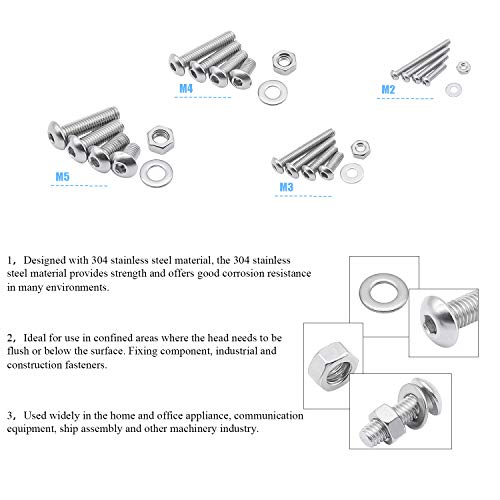 DYWISHKEY 1220 PCS M2 M3 M4 M5, 304 Stainless Steel Hex Button Head Cap Bolts Screws Nuts Washers Assortment Kit with Hex Wrenches - Image 4