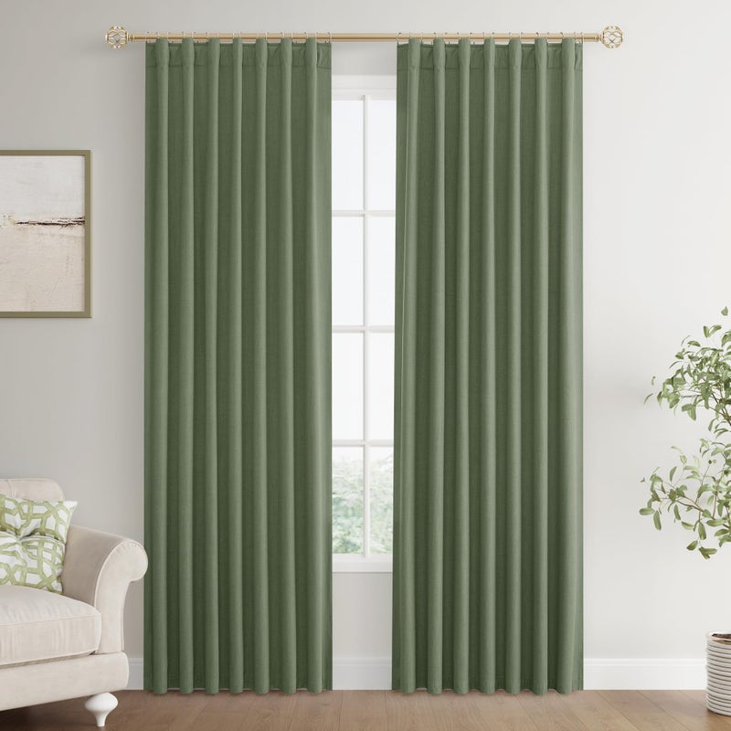 Joywell Olive Green Linen Full Blackout Curtains 84 Inch Long  Rod Pocket/Back Tab/Hook Belt/Clip Rings Thermal Insulated Drapes for Bedroom Living Room with Hooks 2 Panels 52 x 84 - Image 1