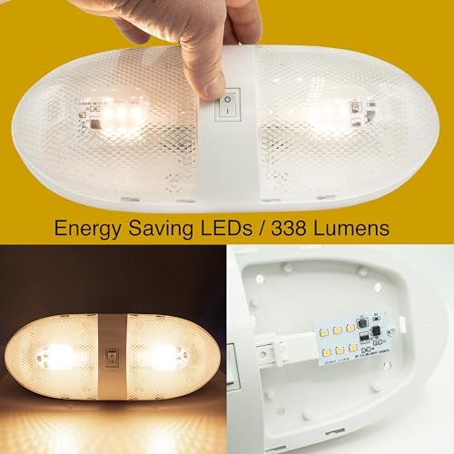 Lumitronics RV 12V Double LED Ceiling Dome Light, On/Off Switch, Removable Lenses - Image 3