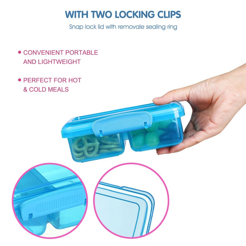 Greentainer 4 Pack Plastic Snack Containers with Lids, 2 Compartment Food Container for Kids Snack Box, Travel Bento Lunch Containers with forks for Fruits/Candies, Divided Food Storage Containers for School - Image 4