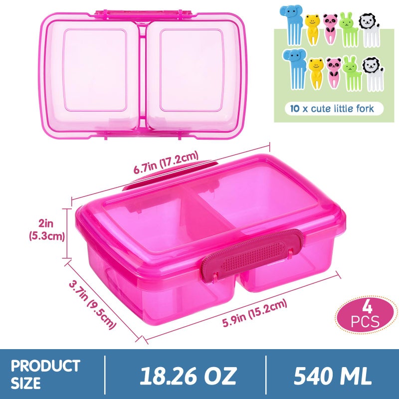 Greentainer 4 Pack Plastic Snack Containers with Lids, 2 Compartment Food Container for Kids Snack Box, Travel Bento Lunch Containers with forks for Fruits/Candies, Divided Food Storage Containers for School - Image 2