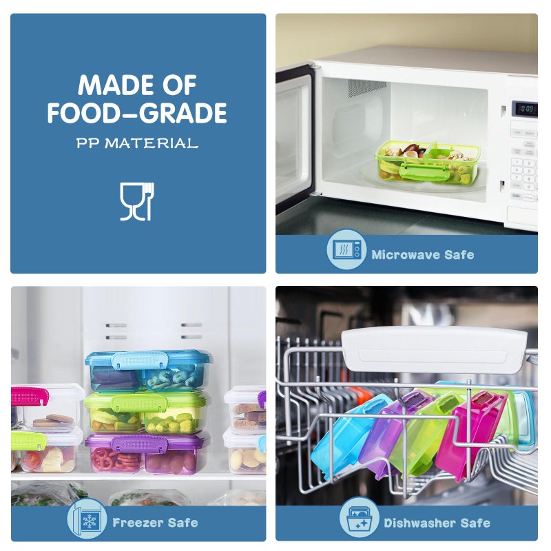 Greentainer 4 Pack Plastic Snack Containers with Lids, 2 Compartment Food Container for Kids Snack Box, Travel Bento Lunch Containers with forks for Fruits/Candies, Divided Food Storage Containers for School - Image 5