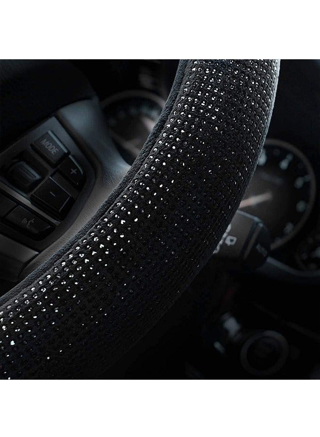 Steering Wheel Cover for Women Men Bling Bling Crystal Diamond Sparkling Car SUV Wheel Protector Universal Fit 15 Inch (Black Diamond, Standard Size(14" 1/2-15" 1/4)) - Image 4