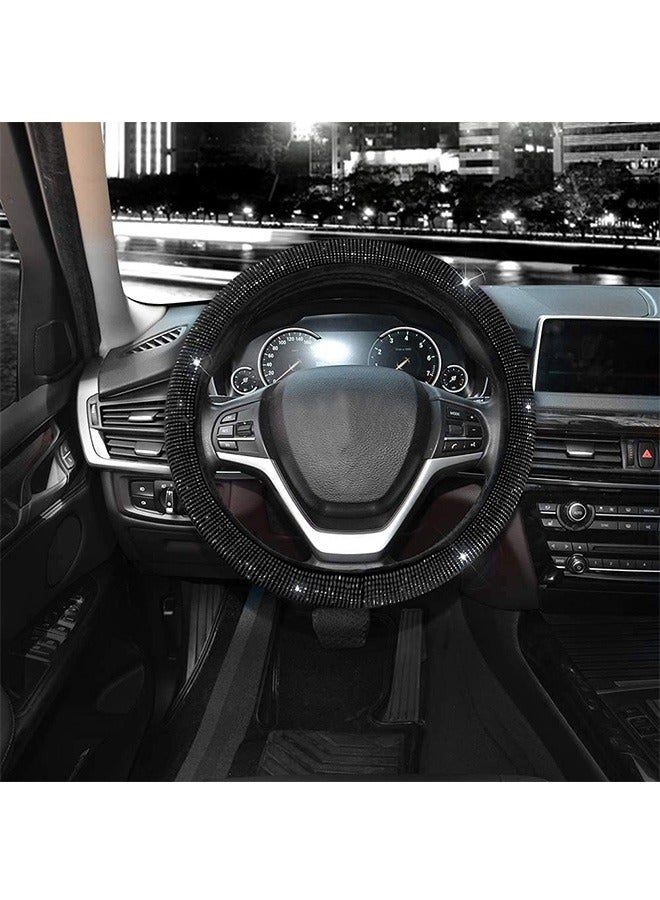 Steering Wheel Cover for Women Men Bling Bling Crystal Diamond Sparkling Car SUV Wheel Protector Universal Fit 15 Inch (Black Diamond, Standard Size(14" 1/2-15" 1/4)) - Image 3
