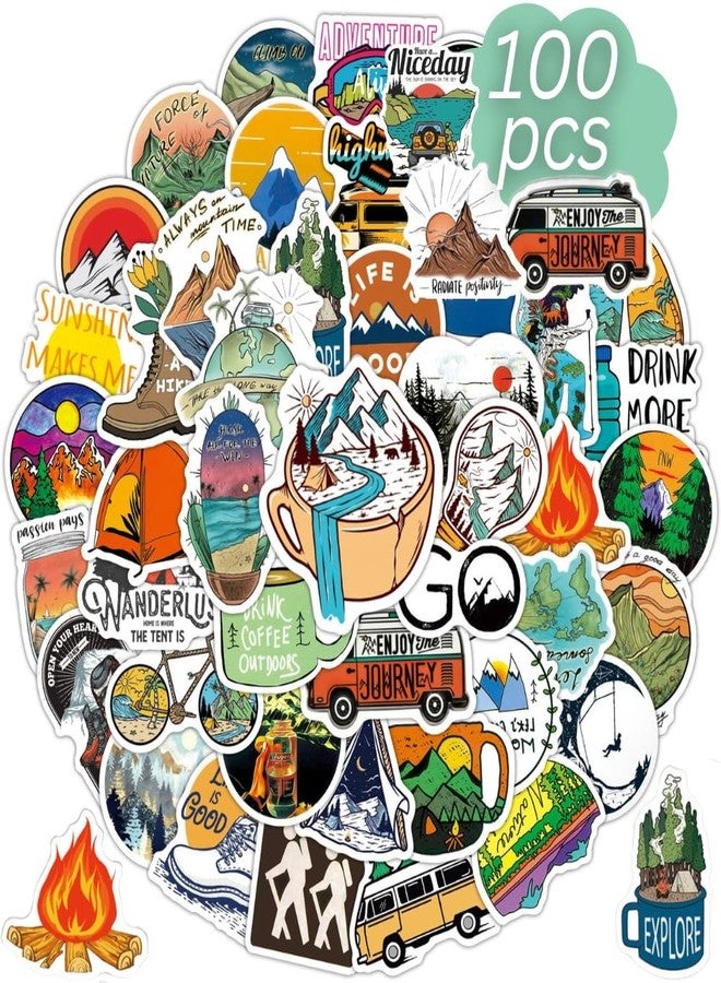 Adeela 100pcs Adventure and Outdoor Camping Stickers Pack for Water Bottles - Suitable for Teens and Adults - Image 1