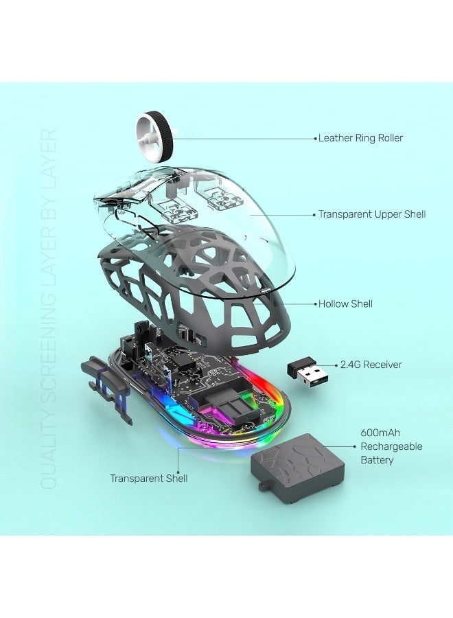 أريزون فأرة الألعاب اللاسلكية أريزون AM-05 بإضاءة RGB شفافة ثنائية الوضع - Image 3