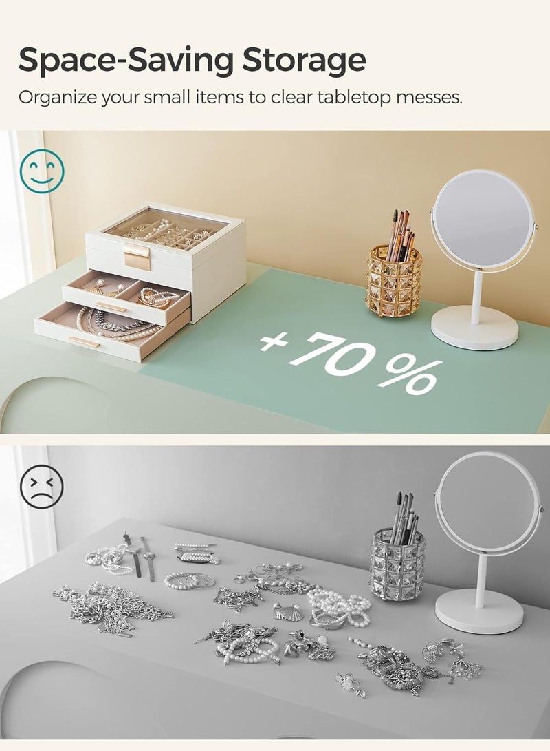 JOSQUEWNN Jewelry Box with Glass Lid, 3-Layer Jewelry Organizer, 2 Drawers, for Big and Small Jewelry, Jewelry Storage, Modern Style, 8 x 9.1 x 5.3 Inches, Cloud White - Image 3