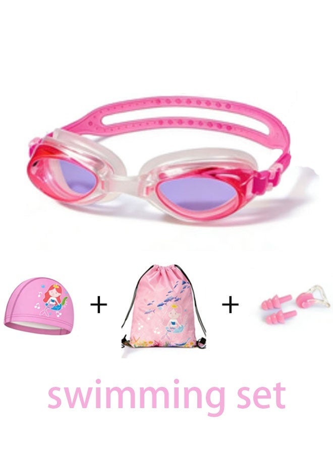 Ailily Swimming Goggle Set- Anti-Fog Swimming Goggles,Swim Cap,Swimming Ear Plugs Nose Clips And Drawstring Bag,UV Protection Clear Kids Swim Goggles,No-Leaking Adjustable Goggles - Image 1
