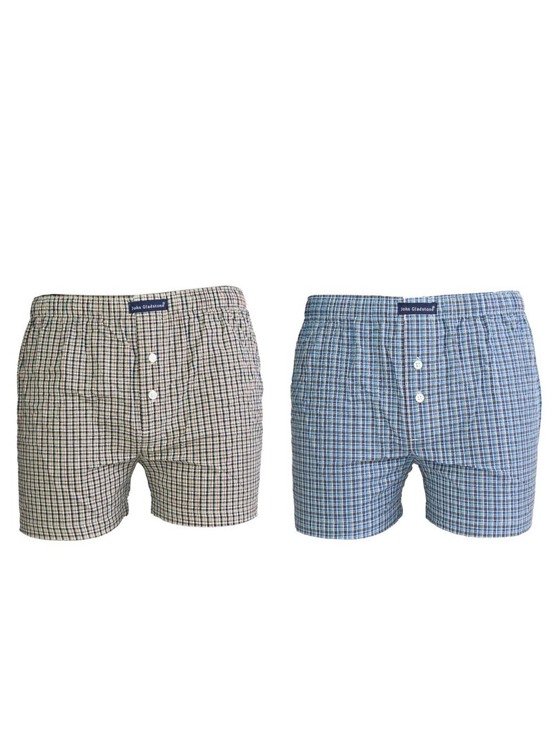 John Gladstone Men's Cotton Woven Boxer - Pack of 2