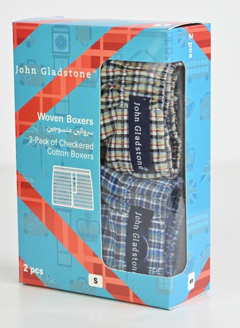 John Gladstone Men's Cotton Woven Boxer - Pack of 2
