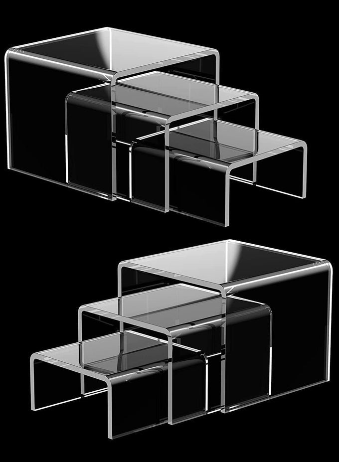 CLEAR ACRYLIC RISERS DISPLAY SHELF, ACRYLIC DISPLAY RISER STAND FOR POP FIGURES, COLLECTIONS PRODUCTS DISPLAY STANDS, ACRYLIC RISER SHOWCASE SHELF, CUPCAKE DESSERT STAND (2 SETS)
