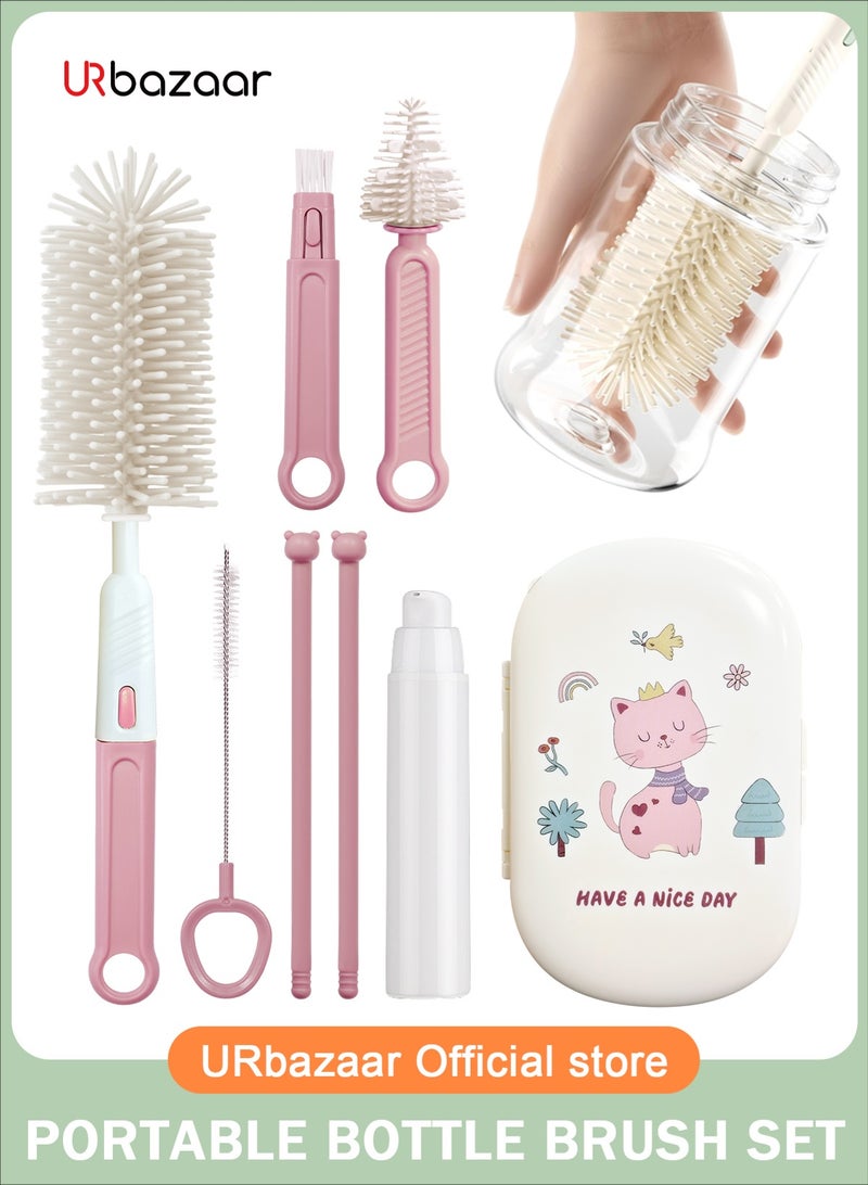 URbazaar Baby Bottle Cleaning Kit with Silicone Brush, Nipple Brush, Straw Brush and Drying Rack - 9 in 1 Bottle Cleaning Tool for Home and Travel - Image 1