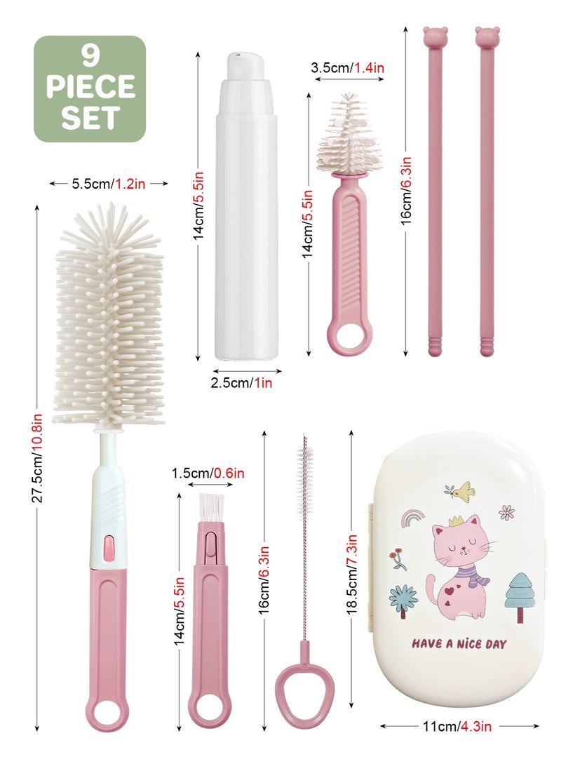 URbazaar Baby Bottle Cleaning Kit with Silicone Brush, Nipple Brush, Straw Brush and Drying Rack - 9 in 1 Bottle Cleaning Tool for Home and Travel - Image 2