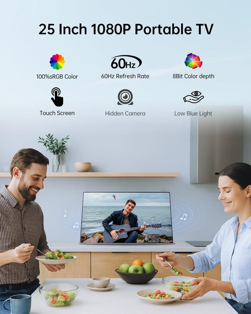 KTC 25 بوصة تلفزيون محمول - شاشة لمس ذكية مع Google Play، Android 14، Qualcomm 8G RAM+128G تخزين، تلفزيون ذكي محمول 1080P مع كاميرا 8MP وبطارية، شاشة لمس للتخييم والحمام - Image 2