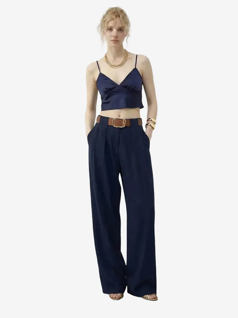 بيانكو لوتشي LUCCI High Waist Wide Leg Palazzo Pants with Belt