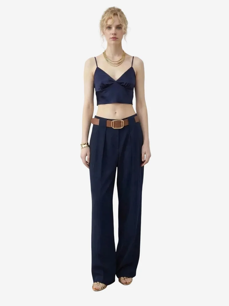 بيانكو لوتشي LUCCI High Waist Wide Leg Palazzo Pants with Belt