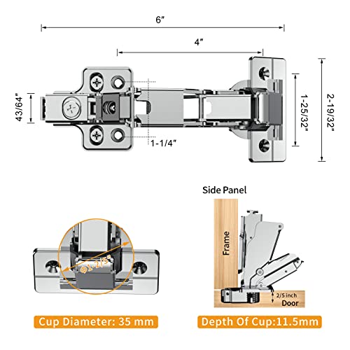Chibery 2 Pack 165 Degree Frameless Lazy Susan Hinge, Clip ON Plate for Easy Installation, Soft Close Multi-Pivot Concealed Hardware for Corner Kitchen Cabinet, Cupboard Folded, Folden Door, Closets - Image 5